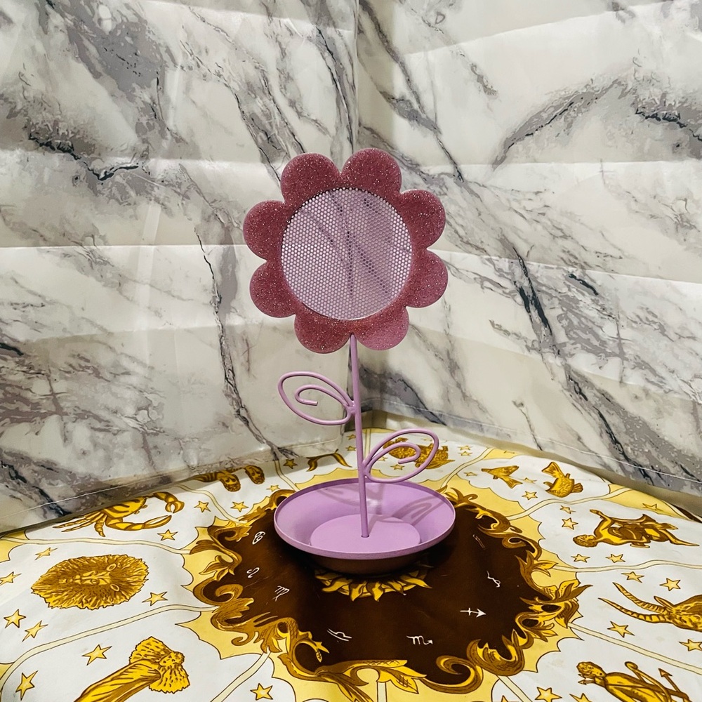Pink Floral earring holder with shallow bowl at the bottom!